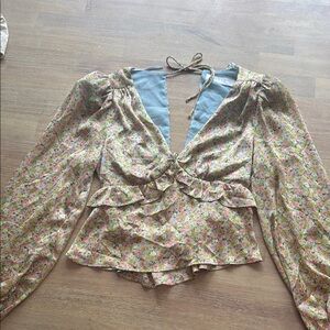 Astr Cream Ruffled back tie Blouse
